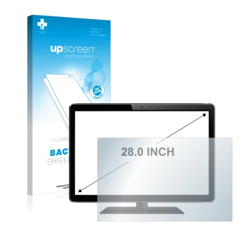 Parte frontal de un envase de producto con el logotipo de la marca upscreen. Al lado se muestra el dispositivo con su protecto