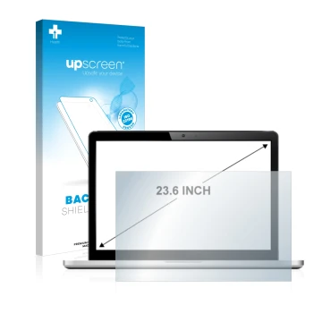 Parte frontal de un envase de producto con el logotipo de la marca upscreen. Al lado se muestra el dispositivo con su protecto
