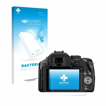 Parte frontal de un envase de producto con el logotipo de la marca upscreen. Al lado se muestra el dispositivo Panasonic Lumix