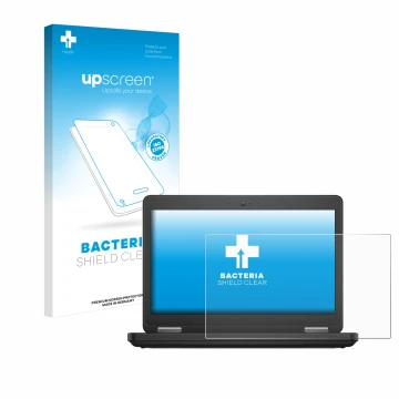 Parte frontal de un envase de producto con el logotipo de la marca upscreen. Al lado se muestra el dispositivo Dell Latitude 1