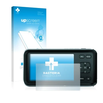 Parte frontal de un envase de producto con el logotipo de la marca upscreen. Al lado se muestra el dispositivo Blackmagic Pock