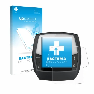 Parte frontal de un envase de producto con el logotipo de la marca upscreen. Al lado se muestra el dispositivo Bosch Intuvia A