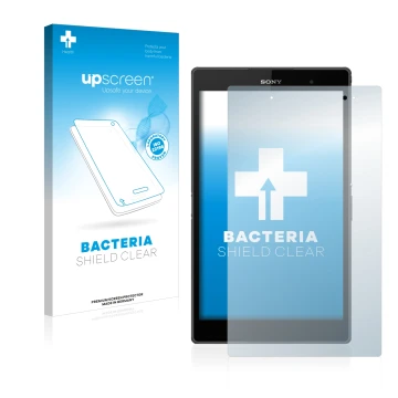 Parte frontal de un envase de producto con el logotipo de la marca upscreen. Al lado se muestra el dispositivo Sony Xperia Z3 