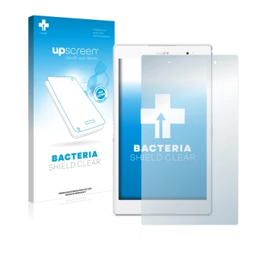 Parte frontal de un envase de producto con el logotipo de la marca upscreen. Al lado se muestra el dispositivo Sony Xperia Z3 
