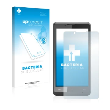 Parte frontal de un envase de producto con el logotipo de la marca upscreen. Al lado se muestra el dispositivo Archos 40c Tita