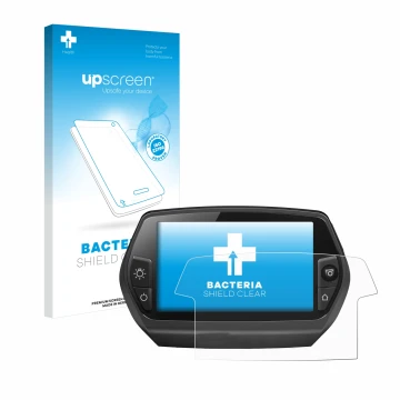 Parte frontal de un envase de producto con el logotipo de la marca upscreen. Al lado se muestra el dispositivo Bosch Nyon 2014