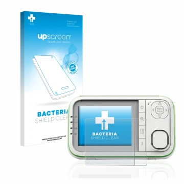 Parte frontal de un envase de producto con el logotipo de la marca upscreen. Al lado se muestra el dispositivo Belkin Baby 100