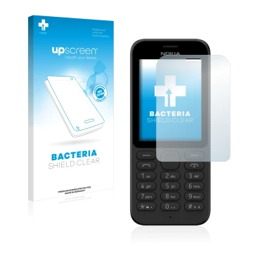 Parte frontal de un envase de producto con el logotipo de la marca upscreen. Al lado se muestra el dispositivo Microsoft Nokia