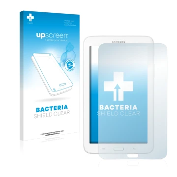 Parte frontal de un envase de producto con el logotipo de la marca upscreen. Al lado se muestra el dispositivo Samsung Galaxy 