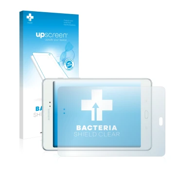 Parte frontal de un envase de producto con el logotipo de la marca upscreen. Al lado se muestra el dispositivo Samsung Galaxy 