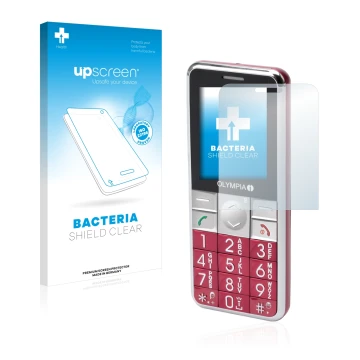 Parte frontal de un envase de producto con el logotipo de la marca upscreen. Al lado se muestra el dispositivo Olympia Viva Pl