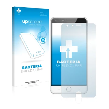 Parte frontal de un envase de producto con el logotipo de la marca upscreen. Al lado se muestra el dispositivo Ulefone Be Touc