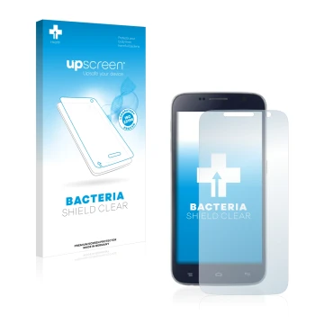 Parte frontal de un envase de producto con el logotipo de la marca upscreen. Al lado se muestra el dispositivo Landvo L8 con s