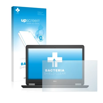 Parte frontal de un envase de producto con el logotipo de la marca upscreen. Al lado se muestra el dispositivo Dell Latitude 1