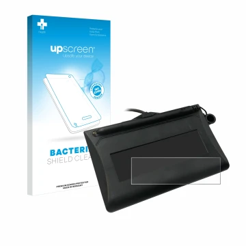 Parte frontal de un envase de producto con el logotipo de la marca upscreen. Al lado se muestra el dispositivo Topaz T-LBK460-