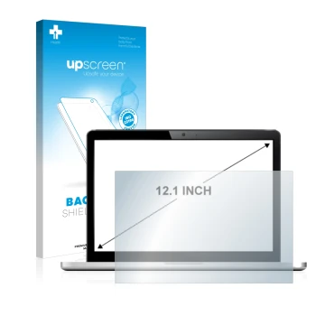 Parte frontal de un envase de producto con el logotipo de la marca upscreen. Al lado se muestra el dispositivo con su protecto