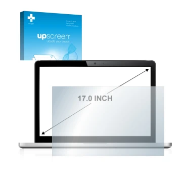 Parte frontal de un envase de producto con el logotipo de la marca upscreen. Al lado se muestra el dispositivo con su protecto