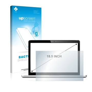 Parte frontal de un envase de producto con el logotipo de la marca upscreen. Al lado se muestra el dispositivo con su protecto