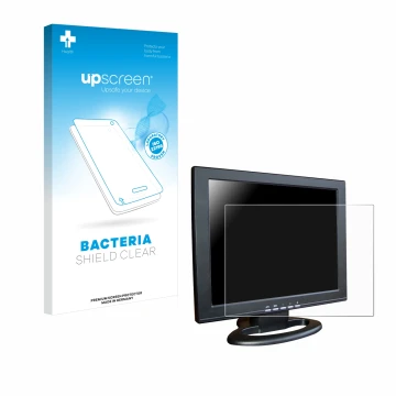 Parte frontal de un envase de producto con el logotipo de la marca upscreen. Al lado se muestra el dispositivo SDC Touchscreen