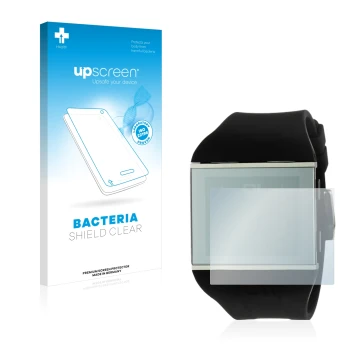 Parte frontal de un envase de producto con el logotipo de la marca upscreen. Al lado se muestra el dispositivo The One Slim Sq