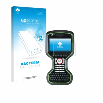 Parte frontal de un envase de producto con el logotipo de la marca upscreen. Al lado se muestra el dispositivo Leica CS20 3.75