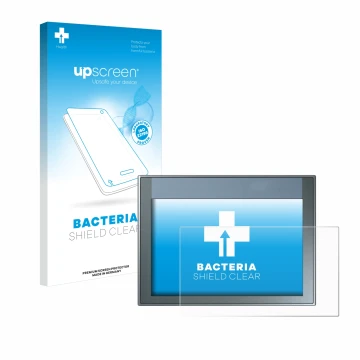 Parte frontal de un envase de producto con el logotipo de la marca upscreen. Al lado se muestra el dispositivo Siemens Simatic