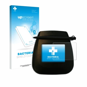 Parte frontal de un envase de producto con el logotipo de la marca upscreen. Al lado se muestra el dispositivo ePadLink ePad I