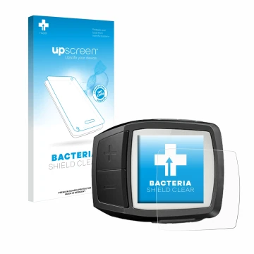 Parte frontal de un envase de producto con el logotipo de la marca upscreen. Al lado se muestra el dispositivo Bosch Purion co