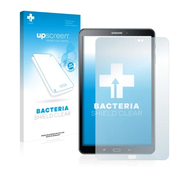 Parte frontal de un envase de producto con el logotipo de la marca upscreen. Al lado se muestra el dispositivo Samsung Galaxy 