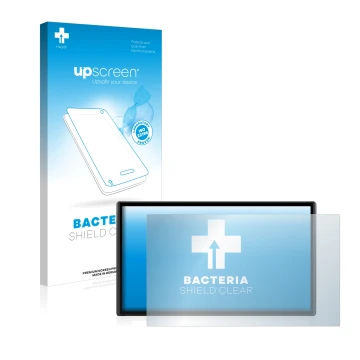Parte frontal de un envase de producto con el logotipo de la marca upscreen. Al lado se muestra el dispositivo Garmin DriveSma
