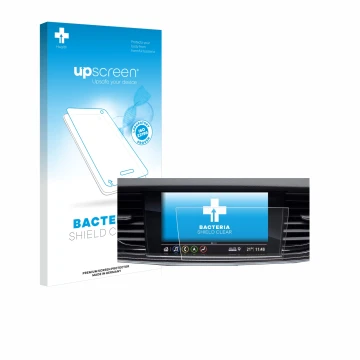 Parte frontal de un envase de producto con el logotipo de la marca upscreen. Al lado se muestra el dispositivo Opel Insignia 2