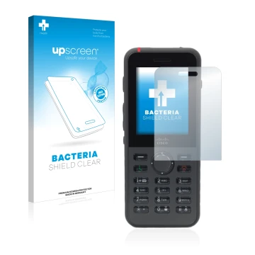 Parte frontal de un envase de producto con el logotipo de la marca upscreen. Al lado se muestra el dispositivo Cisco IP Phone 