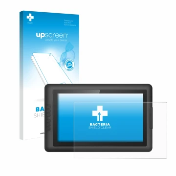 Parte frontal de un envase de producto con el logotipo de la marca upscreen. Al lado se muestra el dispositivo XP-Pen Artist 1