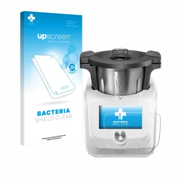 Parte frontal de un envase de producto con el logotipo de la marca upscreen. Al lado se muestra el dispositivo SilverCrest Mon