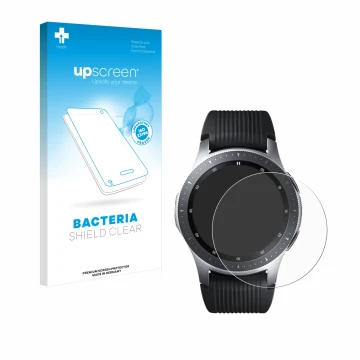 Parte frontal de un envase de producto con el logotipo de la marca upscreen. Al lado se muestra el dispositivo Samsung Galaxy 
