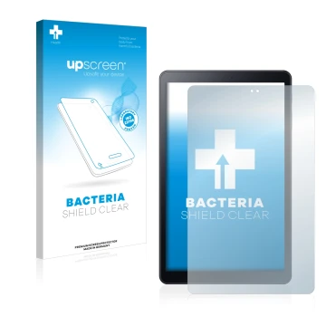 Parte frontal de un envase de producto con el logotipo de la marca upscreen. Al lado se muestra el dispositivo Samsung Galaxy 