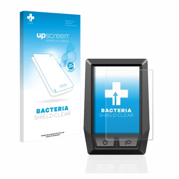 Parte frontal de un envase de producto con el logotipo de la marca upscreen. Al lado se muestra el dispositivo Bosch Kiox con 