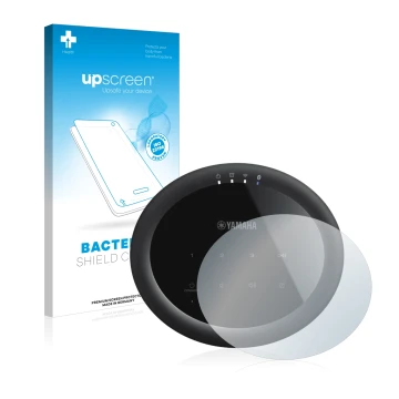 Parte frontal de un envase de producto con el logotipo de la marca upscreen. Al lado se muestra el dispositivo Yamaha MusicCas