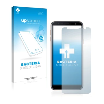 Parte frontal de un envase de producto con el logotipo de la marca upscreen. Al lado se muestra el dispositivo Samsung Galaxy 