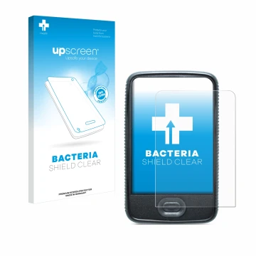 Parte frontal de un envase de producto con el logotipo de la marca upscreen. Al lado se muestra el dispositivo Dexcom G6 Recei