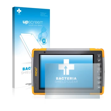 Parte frontal de un envase de producto con el logotipo de la marca upscreen. Al lado se muestra el dispositivo Juniper Systems