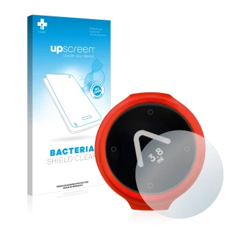 Parte frontal de un envase de producto con el logotipo de la marca upscreen. Al lado se muestra el dispositivo Beeline Velo co