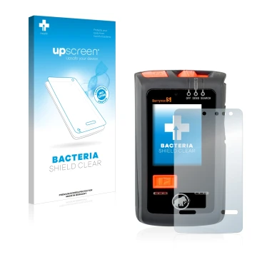 Parte frontal de un envase de producto con el logotipo de la marca upscreen. Al lado se muestra el dispositivo Mammut Barryvox