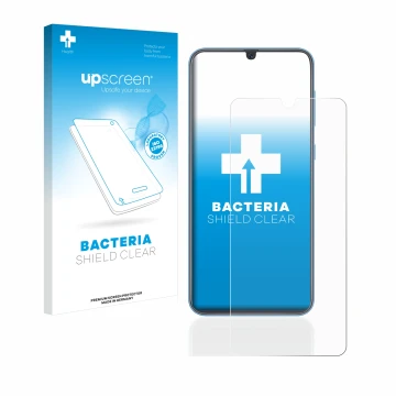 Parte frontal de un envase de producto con el logotipo de la marca upscreen. Al lado se muestra el dispositivo Samsung Galaxy 