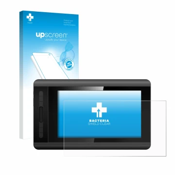 Parte frontal de un envase de producto con el logotipo de la marca upscreen. Al lado se muestra el dispositivo XP-Pen Artist 1