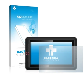 Parte frontal de un envase de producto con el logotipo de la marca upscreen. Al lado se muestra el dispositivo XP-Pen Artist 1