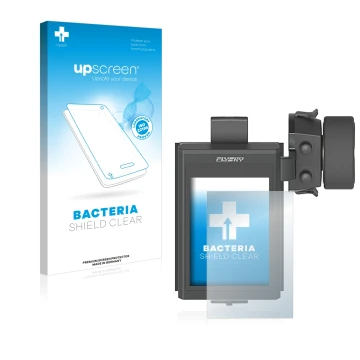 Parte frontal de un envase de producto con el logotipo de la marca upscreen. Al lado se muestra el dispositivo FlySky FS-NB4 c