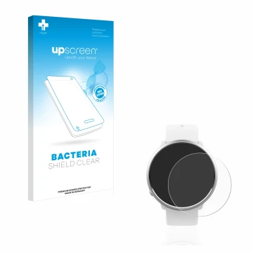 Parte frontal de un envase de producto con el logotipo de la marca upscreen. Al lado se muestra el dispositivo Polar Ignite co