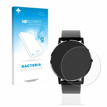Parte frontal de un envase de producto con el logotipo de la marca upscreen. Al lado se muestra el dispositivo Holalei Fitness