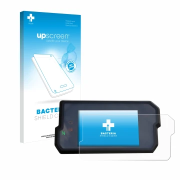 Parte frontal de un envase de producto con el logotipo de la marca upscreen. Al lado se muestra el dispositivo KTM 125 / 390 D